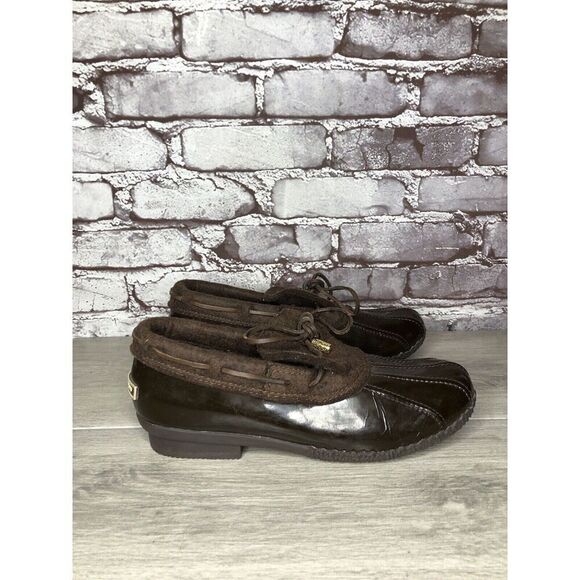 Tory Burch Brown Rubber Lace Boot Duck Shoes Women Sz 8.5M US/38.5EU - Picture 4 of 16